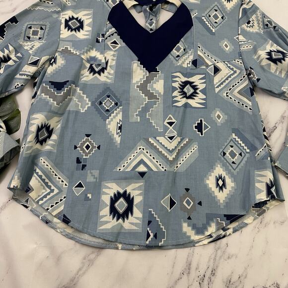 Rough Rider Womens Vintage 90s Western Shirt Size XL Blue White Cutouts Country - Picture 14 of 14